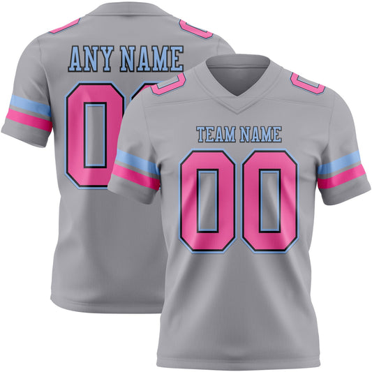 Custom Gray Pink Black-Light Blue Mesh Authentic Football Jersey