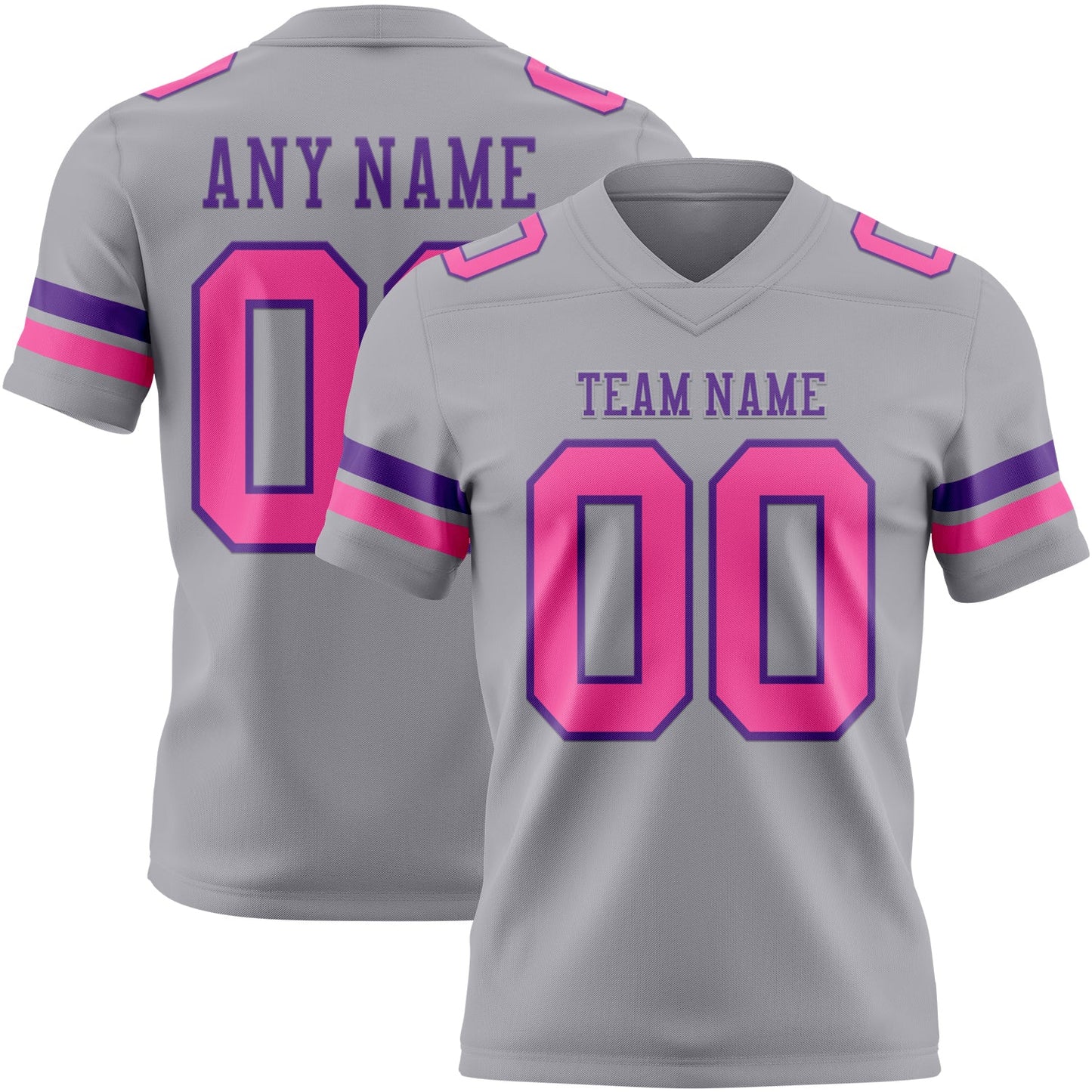 Custom Gray Pink-Purple Mesh Authentic Football Jersey