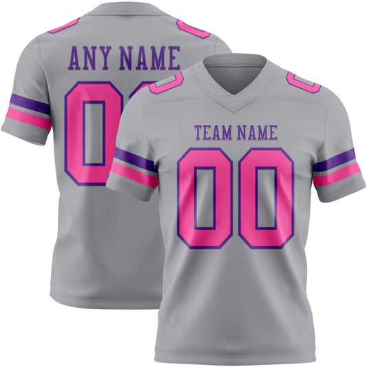 Custom Gray Pink-Purple Mesh Authentic Football Jersey