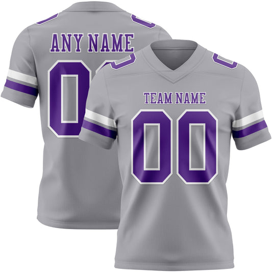 Custom Gray Purple-White Mesh Authentic Football Jersey