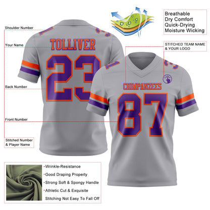 Custom Gray Purple-Orange Mesh Authentic Football Jersey