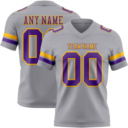 Custom Gray Purple-Gold Mesh Authentic Football Jersey