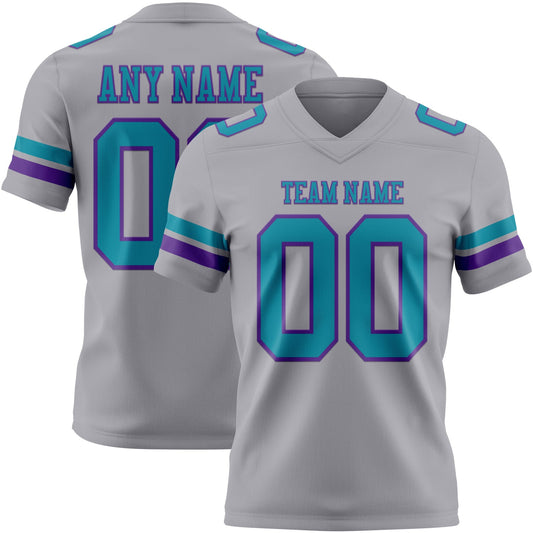 Custom Gray Teal-Purple Mesh Authentic Football Jersey
