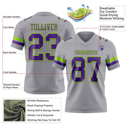 Custom Gray Purple-Neon Green Mesh Authentic Football Jersey