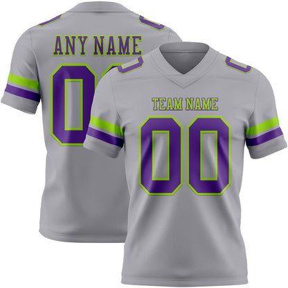 Custom Gray Purple-Neon Green Mesh Authentic Football Jersey
