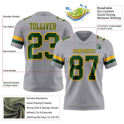 Custom Gray Green-Gold Mesh Authentic Football Jersey