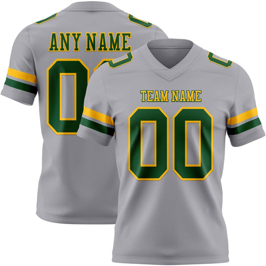 Custom Gray Green-Gold Mesh Authentic Football Jersey