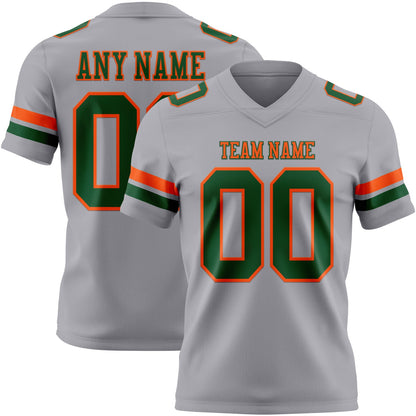 Custom Gray Green-Orange Mesh Authentic Football Jersey