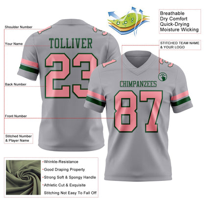 Custom Gray Medium Pink-Green Mesh Authentic Football Jersey