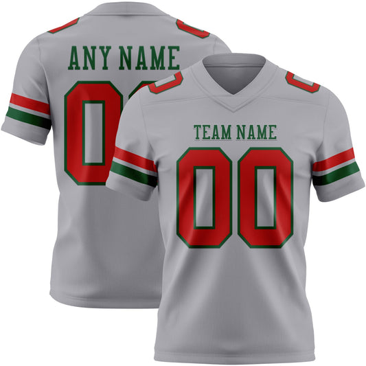 Custom Gray Red-Green Mesh Authentic Football Jersey