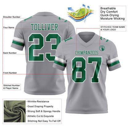 Custom Gray Kelly Green-White Mesh Authentic Football Jersey