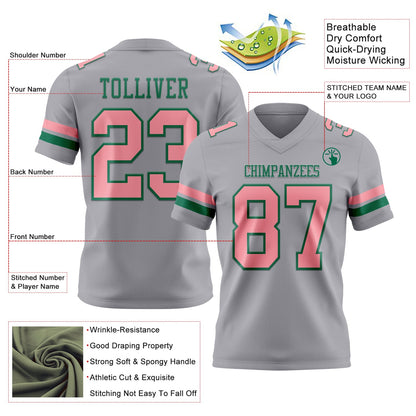 Custom Gray Medium Pink-Kelly Green Mesh Authentic Football Jersey
