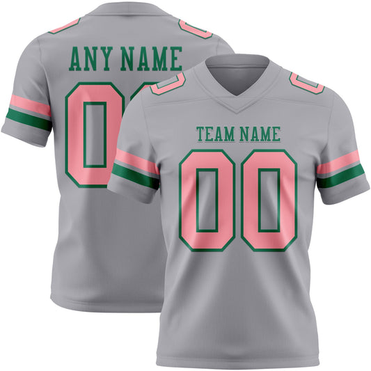 Custom Gray Medium Pink-Kelly Green Mesh Authentic Football Jersey
