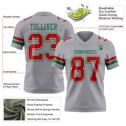 Custom Gray Red White-Kelly Green Mesh Authentic Football Jersey