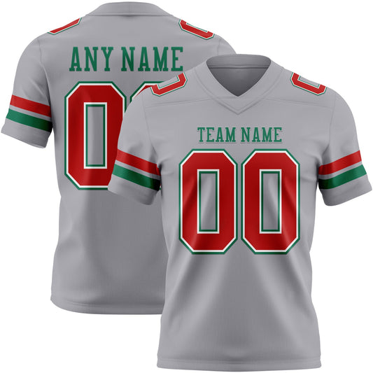 Custom Gray Red White-Kelly Green Mesh Authentic Football Jersey