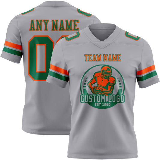 Custom Gray Kelly Green-Orange Mesh Authentic Football Jersey