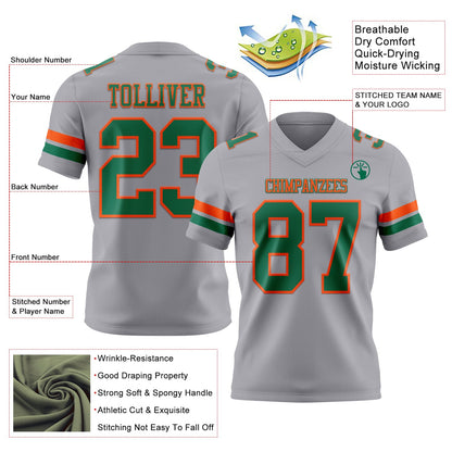 Custom Gray Kelly Green-Orange Mesh Authentic Football Jersey