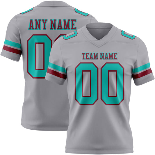 Custom Gray Aqua-Crimson Mesh Authentic Football Jersey
