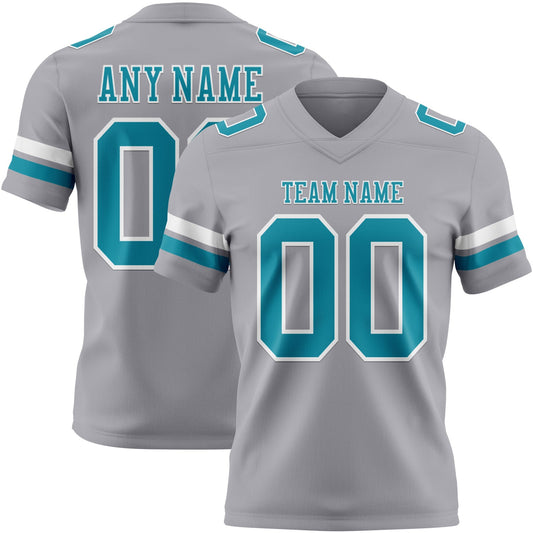 Custom Gray Teal-White Mesh Authentic Football Jersey
