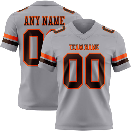 Custom Gray Brown-Orange Mesh Authentic Football Jersey