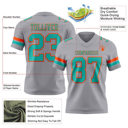 Custom Gray Aqua-Orange Mesh Authentic Football Jersey