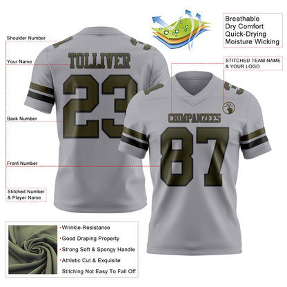 Custom Gray Olive-Black Mesh Authentic Football Jersey