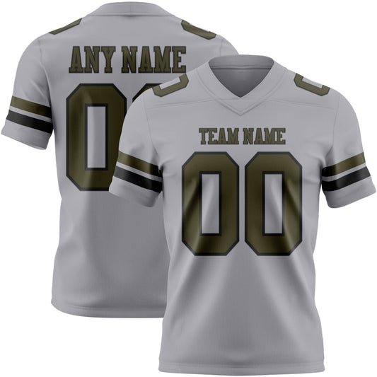 Custom Gray Olive-Black Mesh Authentic Football Jersey