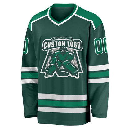 Custom Green Kelly Green-White Hockey Jersey