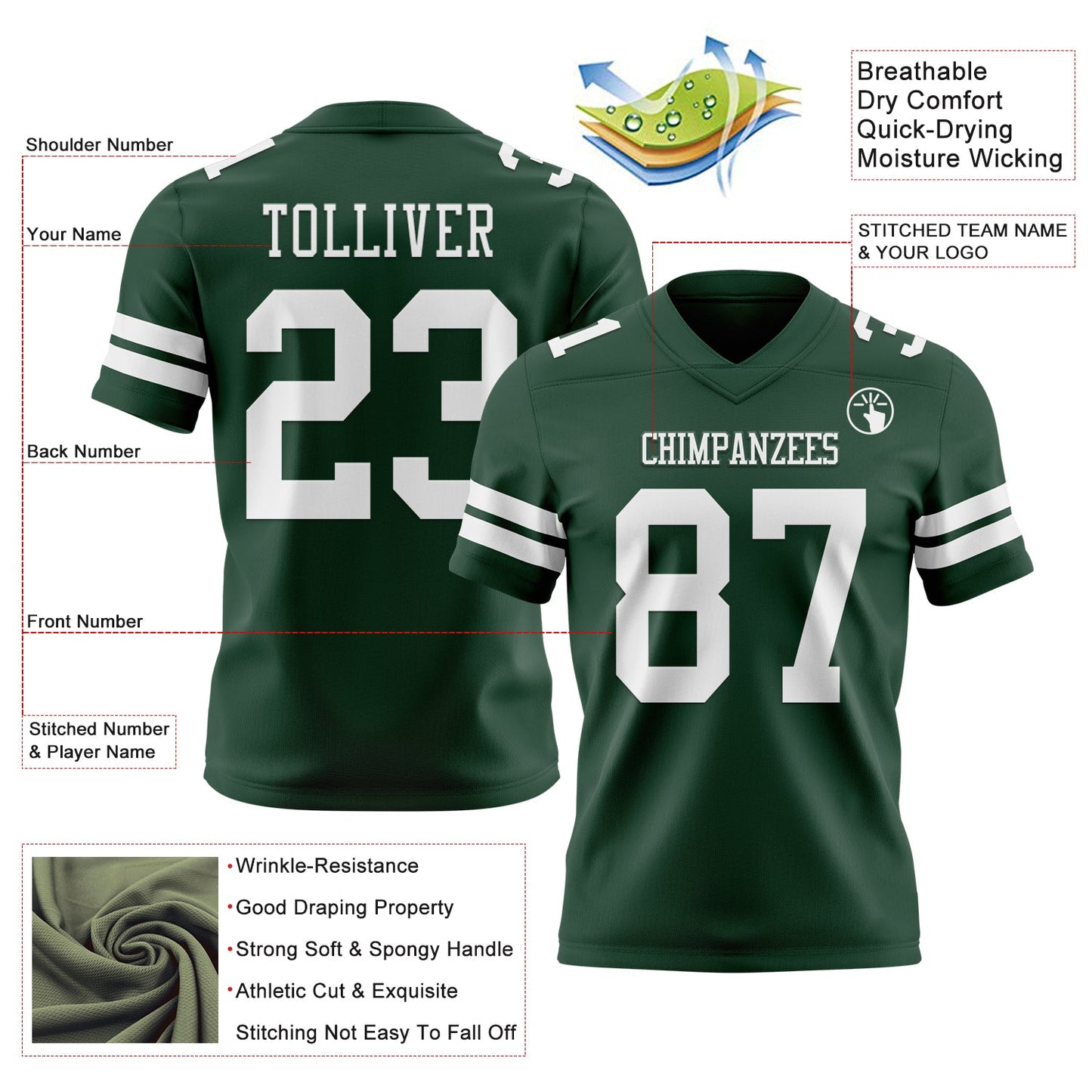 Custom Green White Mesh Authentic Football Jersey