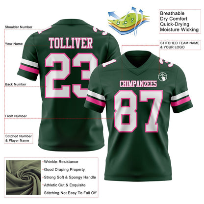 Custom Green White-Pink Mesh Authentic Football Jersey