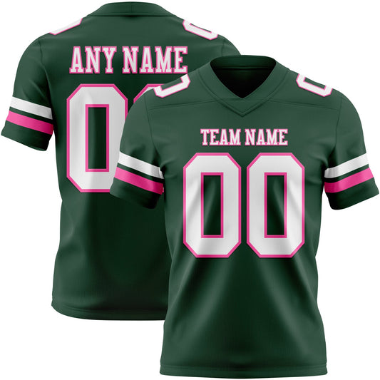 Custom Green White-Pink Mesh Authentic Football Jersey