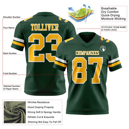Custom Green Gold-White Mesh Authentic Football Jersey