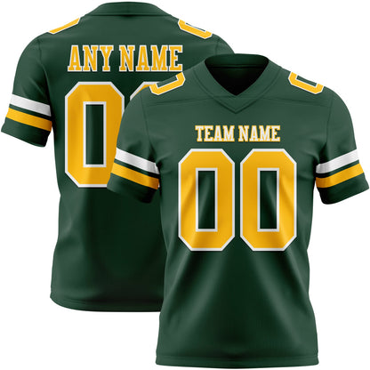 Custom Green Gold-White Mesh Authentic Football Jersey
