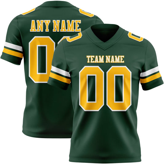 Custom Green Gold-White Mesh Authentic Football Jersey