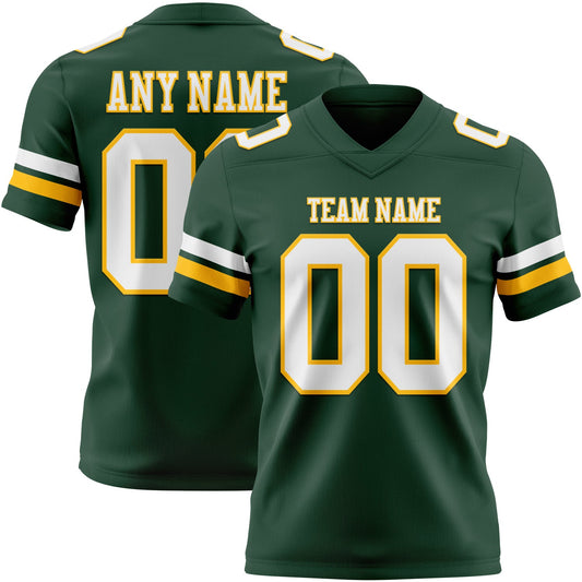 Custom Green White-Gold Mesh Authentic Football Jersey