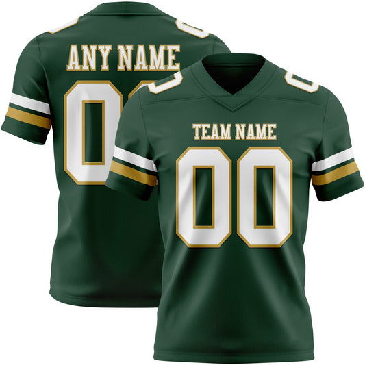 Custom Green White-Old Gold Mesh Authentic Football Jersey