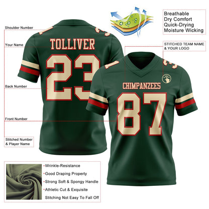 Custom Green Cream-Red Mesh Authentic Football Jersey