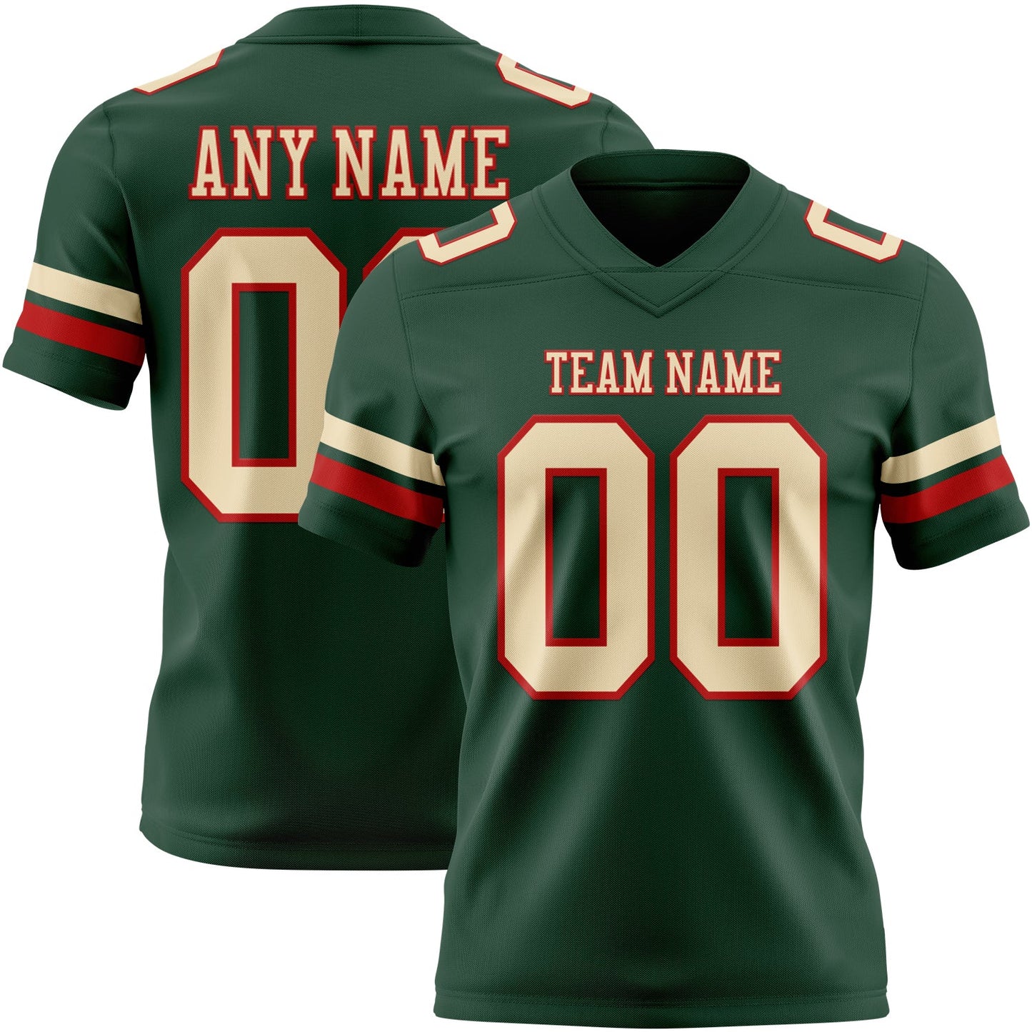 Custom Green Cream-Red Mesh Authentic Football Jersey