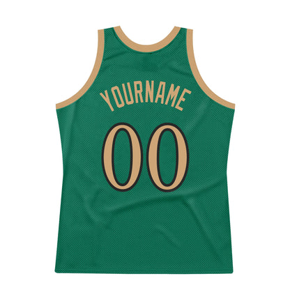 Custom Kelly Green Old Gold-Black Authentic Throwback Basketball Jersey