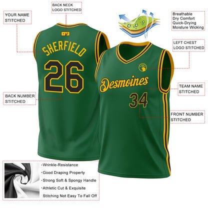 Custom Kelly Green Black-Gold Authentic Throwback Basketball Jersey