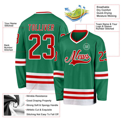 Custom Kelly Green Red-White Hockey Jersey