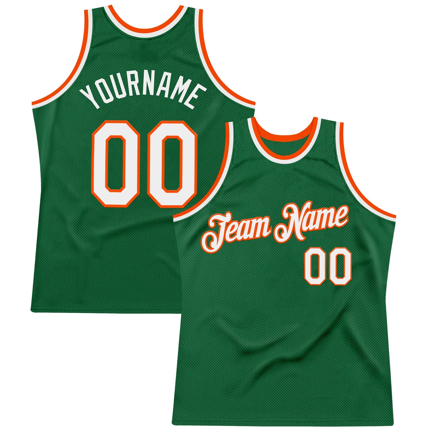 Custom Kelly Green White-Orange Authentic Throwback Basketball Jersey