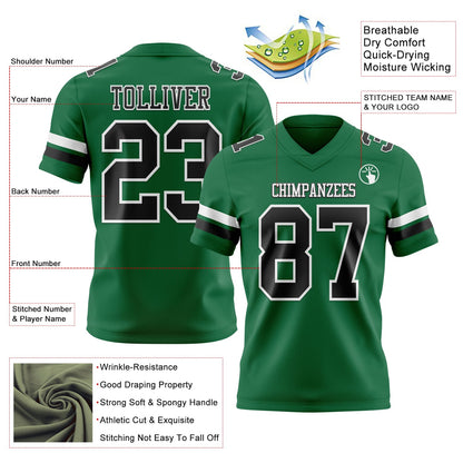 Custom Kelly Green Black-White Mesh Authentic Football Jersey