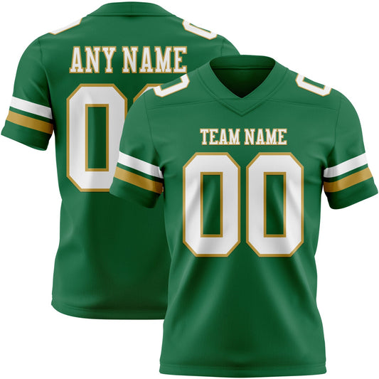 Custom Kelly Green White-Old Gold Mesh Authentic Football Jersey