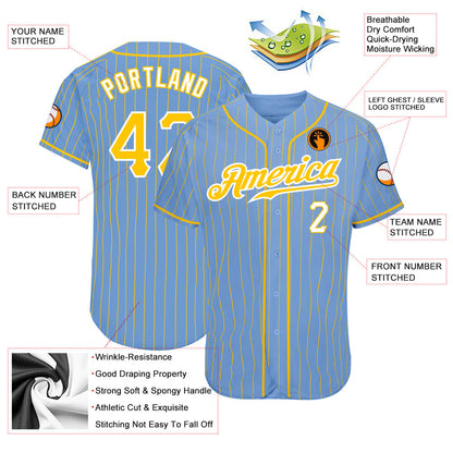 Custom Light Blue Gold Pinstripe Gold-White Authentic Baseball Jersey