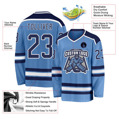 Custom Light Blue Navy-White Hockey Jersey