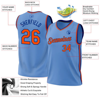 Custom Light Blue Orange-Royal Authentic Throwback Basketball Jersey
