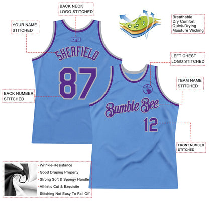 Custom Light Blue Purple-Gray Authentic Throwback Basketball Jersey