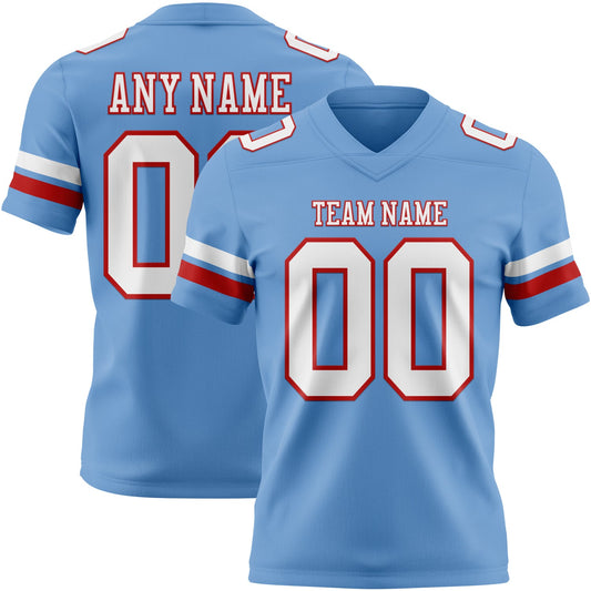 Custom Light Blue White-Red Mesh Authentic Football Jersey