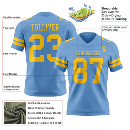 Custom Light Blue Yellow Mesh Authentic Football Jersey